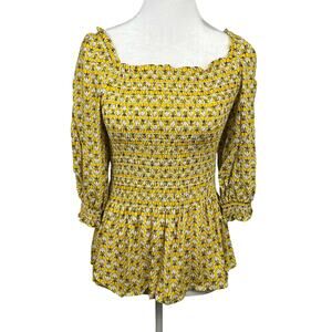 Max Studio Yellow and White Flower Shirt Peasant Style Womens Size Extra Small